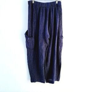 Luukaa Lagenlook Linen Navy Blue Linen slouchy Pants Size 14